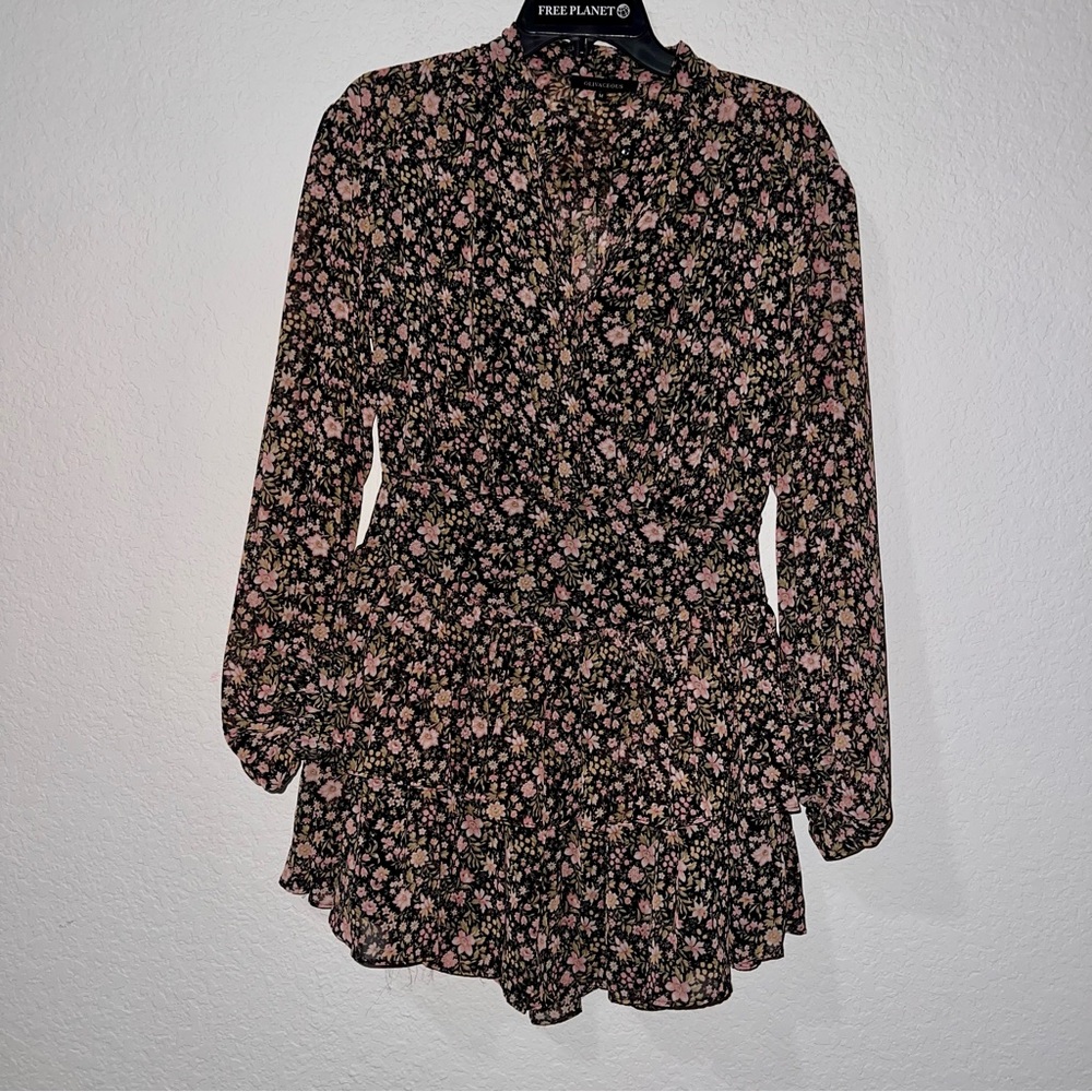 Olivaceous Floral Long sleeve Mini ruffle dress